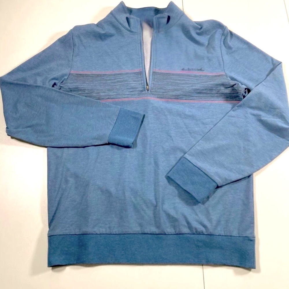 TravisMathew Men’s Golf Quarter Zip Pullover | Blue Heathered Sweatshirt | SizeL - Picture 2 of 4